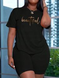 Shein LC41309 Shein Fekete Nyomott Mintás Póló (4) M