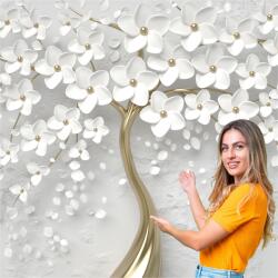 InDecoria 3D Fotótapéta Hálószobába, Nappaliba Arany Fa, Levelek, Virágok 588x260 cm W (Fototapeta ZŁOTE DRZEWO 588x260 W)