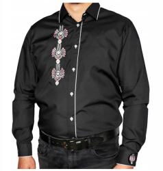  Férfi ing fekete hímzett hegyvidéki pamut népi L-es méret