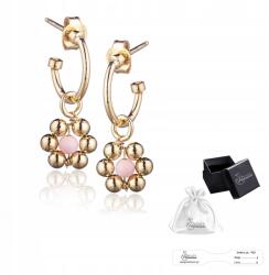 Ulex Premium Fülbevaló ezüst 925 Elegáns Arany Virágok Rózsaszín Kővel Ajándékba (SR-303ZR-KS )