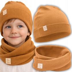 Bubalove Babasapka És Nyakmelegítő Szett Pamut Karamell 40-46 Wn (Prążkowana czapka z kominem karmel Wn1)