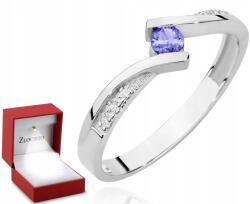 ZŁOCISTO Fehér Arany Gyűrű Tanzanittal, Gyémántokkal, Gravírozás 585 Ajándék (DLA DZIEWCZYNY NARZECZONEJ)