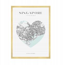  Szingapúr Várostérkép poszter, Ázsia, szív motívum, 50x70 cm arany keret (MP1-0113_50X70,045)