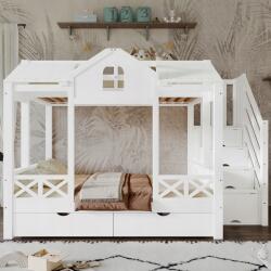 Gutent Gyerekszoba emeletes ágy, házikó stílusban, tároló lépcsőkkel, fiókokkal és ablakokkal (1001)