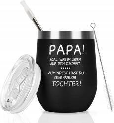  Termosz bögre szívószállal, 350 ml, fekete, német nyelvű felirattal (x)