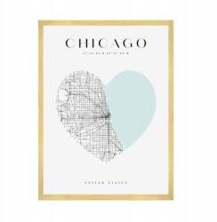  Chicago várostérkép poszter szívvel 50x70 cm arany keret (MP1-0095_50X70,045)