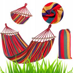 Bluegarden Függőágy 1 személyes, Többszínű, erős fa rúddal, 90 cm, piros (OGR-09031)