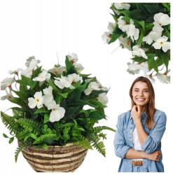 Griny Függő Művirág Cserép, Élőnek Ható Műpelargónia, Fehér Szurfínia Virágok (Griny)