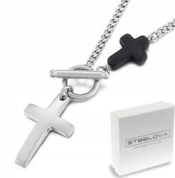 STEELOVA Ezüst Színű Páncél Keresztes Nyaklánc, Toggle Kapoccsal (ZS1992a)
