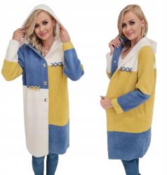 Soprato Hosszú Alpaka Prémium Gyapjú Kapucnis Kabát Kék-ecru-mustár (XXX alpaka)