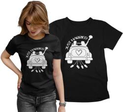 Aradena Női Póló "Just Married" Nyomtatással Esküvő Menyasszony Ifjú Pár Női Fazon XL (134 XL Just Married Auto)