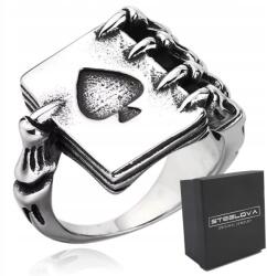 STEELOVA Pókertéma gyűrű pikk kártyával és csontváz kézzel MÉRET18 (OS1495#18)