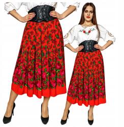  Hegyi szoknya Pliszírozott Piros méret Xs Népi virágmintás 3/4-es hosszúság