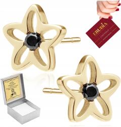  Arany Virágos Fülbevaló Fekete Cirkóniákkal Kislánynak 925 Ezüst (kolczyki dzieci pozłacane sztyfty wkrętki)