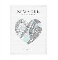  New York Usa Várostérkép poszter, szívvel, 21x29, 7 cm fehér keret (MP1-0011_21X29,7,063)