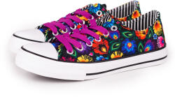 Folkstar rövid sportcipő -fekete, Łowicz-i virágmintás, kényelmes, méret 36 (21551)