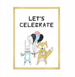  Születésnapi partiplakát Állatokkal "Let's celebrate" 50X70 cm arany keretben (MP1-0312_50X70,045)