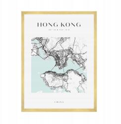  Hong Kong várostérkép poszter, négyzet alakú, 50x70 cm arany keret (MP1-0072_50X70,045)