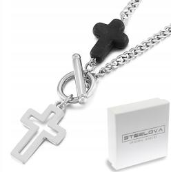 STEELOVA Páncélláncos nyaklánc kereszt kontúrral, Toggle kapoccsal (ZS1993a)