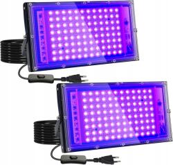  Led reflektor Fekete Uv fény 100W 1 db Vízálló Kültéri (ELE-MHUV-100W-2pc)