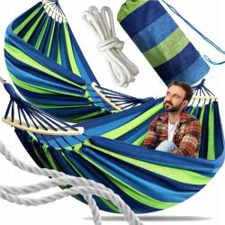 Allbag Kerti függőágy 2 személyes XXL 260x150 rúddal, hinta, túrafotel (Hamak ogrodowy z drewnianymi drążkiem)