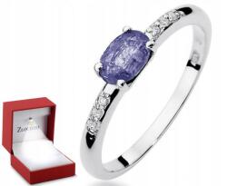 ZŁOCISTO Fehér Arany Gyűrű Tanzanittal És Gyémántokkal (biżuteria na urodziny imieniny rocznicę)