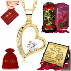  Gyönyörű Arany Nyaklánc Szívecskével 925 Örökrózsa, Szett Gravírozás