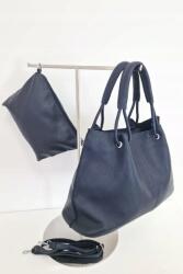  Sötétkék nagy válltáska kozmetikai táskával Uni (00121-3-1-1)