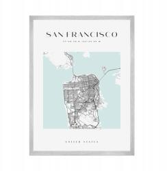  San Francisco Usa várostérkép poszter, négyzet alakú, 21x29, 7 cm ezüst színű keret (MP1-0012_21X29,7,039)