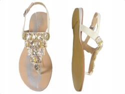  Fehér női szandál strasszokkal lapos talpú cipő 37-es (20404)