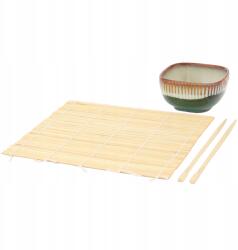 porcello Sushi Készlet Tálaláshoz Bambusz Szőnyeg, Pálcikák, Porcelán Tálka Earth (Zestaw Naczyń do Sushi Mata Miseczka Pałeczki)
