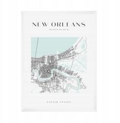  New Orleans várostérkép poszter, négyzet alakú, 21x29, 7 cm fehér keret (MP1-0144_21X29,7,063)