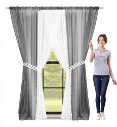 Xzhome Balkonfüggöny Voile (szifonszerű) Kókusz Mintás, Csipkével Szegett, Ráncoló Szalaggal, 400x250 cm (LG-258-4x2.5)