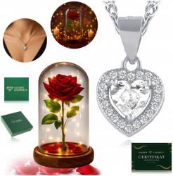  Ezüst Nyaklánc Szív 925 Lánc Medál Rózsa Örök Szett 50 CM