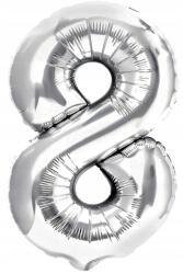 Dodo Születésnapi fólia lufi, 8-as szám, nagy, ezüst, 40 cm, XL parti dekoráció