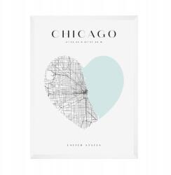  Chicago várostérkép poszter szívvel 21x29, 7 cm fehér keret (MP1-0095_21X29,7,063)