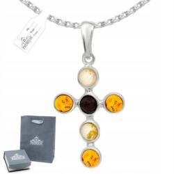  Ezüst medál Kereszt 925 Borostyán Szett (Srebrny Naszyjnik z bursztynem)