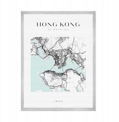  Hong Kong várostérkép poszter, négyzet alakú, 21x29, 7 cm ezüst színű keret (MP1-0072_21X29,7,039)