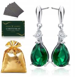 Golden Celebrity Elegáns Estélyi Ezüst Lógós Fülbevaló Smaragd Pr. 925 Ajándék