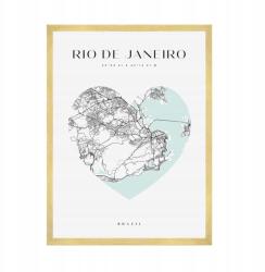  Rio De Janeiro várostérkép plakát, Brazília szíve, 50x70 cm arany keret (MP1-0143_50X70,045)