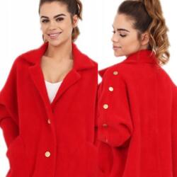SOHO exclusive Alpakagabát Női Kabát Kényelmes Gallérral Plus Size Piros 2336 (kurtka damska płaszcz alpaka wełna kołnierz)