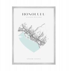  Honolulu várostérkép plakát szívvel 21x29, 7 cm ezüst keret (MP1-0155_21X29,7,039)
