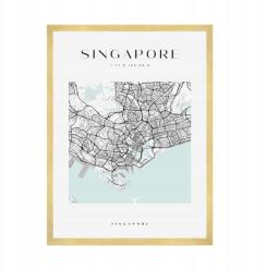  Szingapúr várostérkép plakát, Ázsia, Temasek, négyzet alakú, 50x70 cm arany keret (MP1-0111_50X70,045)