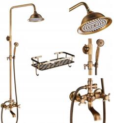 Ari Retro Zuhanyszett Polc Esőztető Kifolyócső Sárgaréz Fülhallgató (ZESTAW PRYSZNICOWY RETRO Z PÓŁKĄ ŁAZIENKA)
