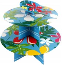  Összecsukható karton tortatál, 23, 5 cm átmérőjű, 27/22 cm-es méretben, mintája: színes virágok (AR-269TS)