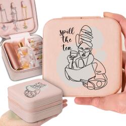  Ékszerdoboz Teás Rózsa Spill The Tea Mintával (Organizer Na Biżuterię Pudrowy Róż)