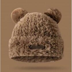 Ecarla Téli sapka, plüss, macifülekkel Barna folttal (CZ32WZ1)