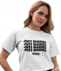 Aradena Női Fekete-Fehér Póló Menyasszony Esküvő Női Születésnap Xs (134 XS Just Married 01)