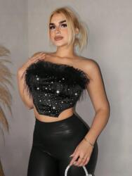 Shein Fekete Díszített Toll Felső (xs) (612749)