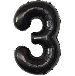 PartyPal Léggömb Szám 3 Fekete 100cm 1 méter 3 Születésnap 3 Év Héliumos Fólia Nagy